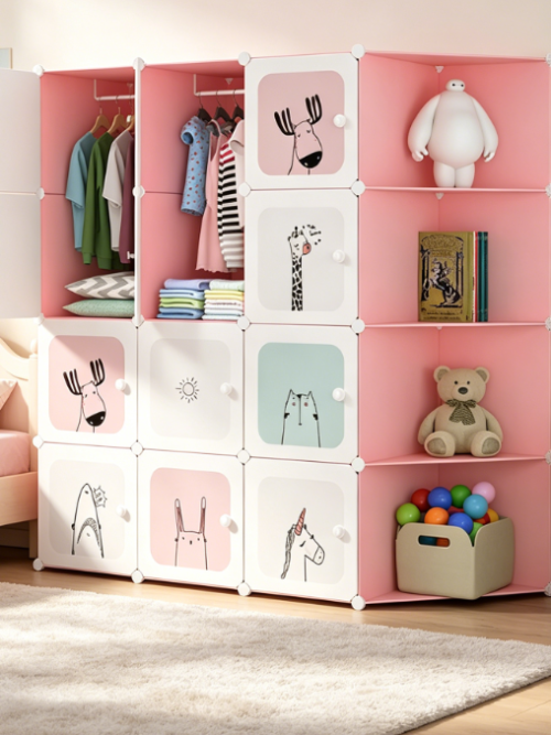 Kids Modular Wardrobe, 16 Units, 140x105 cm, Pink